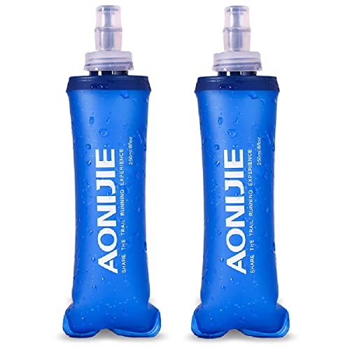 Azarxis Soft Flask Collapsible Water Bottle Running Soft Gel Flask Reservoir Handheld Folding TPU 250 500ml for Hydration Pack Hiking Cycling Climbing (250ml/8.45oz - 2 Pack)