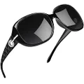 Joopin Polarized Sunglasses for Women Vintage Big Frame Sun Glasses Ladies Shades (Black Simple package, Black)
