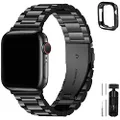 Fullmosa Compatible with Metal Apple Watch Straps Series 8 7 41mm Series 3 38mm Series 6 SE/SE2 5 4 40mm Stainless Steel Replacement iWatch Bands Black & Protective Case