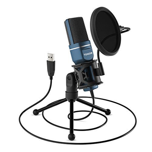 TONOR TC-777 Podcast Microphone, USB Computer Microphone, Cardioid Condenser PC Mic with Tripod Stand and Pop Filter for Podcasting, Streaming, Vocal Recording, Compatible with PC & Laptop, PS4/5