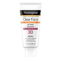 Neutrogena Clear Face Liquid Sunscreen for Acne-Prone Skin, Broad Spectrum SPF 30 Sunscreen Lotion with Helioplex, Oxybenzone-Free, Oil-Free, Fragrance-Free; Non-Comedogenic, 88 ml