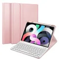 Fintie Keyboard Case for iPad Air 5th Generation (2022) / iPad Air 4th Gen (2020) 10.9 Inch with Pencil Holder - Soft TPU Back Cover with Magnetically Detachable Bluetooth Keyboard, Rose Gold