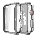 Misxi 2 Pack Hard PC Case with Tempered Glass Screen Protector Compatible with Apple Watch Series 6 SE Series 5 Series 4 44mm, 1 Silver + 1 Transparent