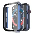 Misxi 2 Pack Hard PC Case with Tempered Glass Screen Protector Compatible with Apple Watch Series 6 SE Series 5 Series 4 44mm, 1 Blue + 1 Transparent