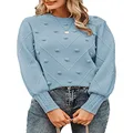 Miessial Women's Casual Crewneck Pullover Sweater Soft Cable Knit Sweater Jumper Blue 4-6