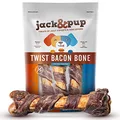 Jack&Pup Pork Femur Dog Bones for Aggressive Chewers (3 Pack) - 10" All Natural Gourmet Twist Bacon Dog Bones for Large Dogs - Long Lasting Dog Chew Bone - Real Smoked Flavored Dog Chews
