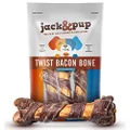 Jack&Pup Pork Femur Dog Bones for Aggressive Chewers (3 Pack) - 10" All Natural Gourmet Twist Bacon Dog Bones for Large Dogs - Long Lasting Dog Chew Bone - Real Smoked Flavored Dog Chews