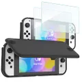ProCase Flip Cover for Nintendo Switch OLED with 2 Pack Tempered Glass Screen Protectors, Flip Case with Magnetically Detachable Front Cover for Nintendo Switch OLED 2021 -Black