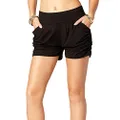 Premium Ultra Soft Harem High Waisted Shorts for Women with Pockets - Printed Patterns - Soild Black - Small - Medium