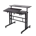 DlandHome Sit-Stand Desk Cart Mobile Height-Adjustable Sit to Stand Office Desk Riser Standing Table Workstation Mobile Desk, Black, 101-2-BK