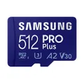 SAMSUNG PRO Plus + Adapter 512GB microSDXC Up to 160MB/s UHS-I, U3, A2, V30, Full HD & 4K UHD Memory Card for Android Smartphones, Tablets, Go Pro and DJI Drone (MB-MD512KA/AM)