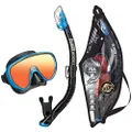 TUSA Sport Adult Serene Mask and Snorkel Combo, Black/Fishtail Blue Mirrored Lens, (UC-1625PMQB-FBB)