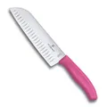 Victorinox 6.8526.17L5B Swiss Classic Fluted Edge Santoku Knife, 17cm, Pink