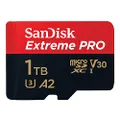 SanDisk Extreme Pro microSDXC UHS-I Memory Card with SD Adaptor, 1TB, V30, U3, C10, A2, 200MB/s R, 140MB/s W, Multicolor (SDSQXCD-1T00-GN6MA)