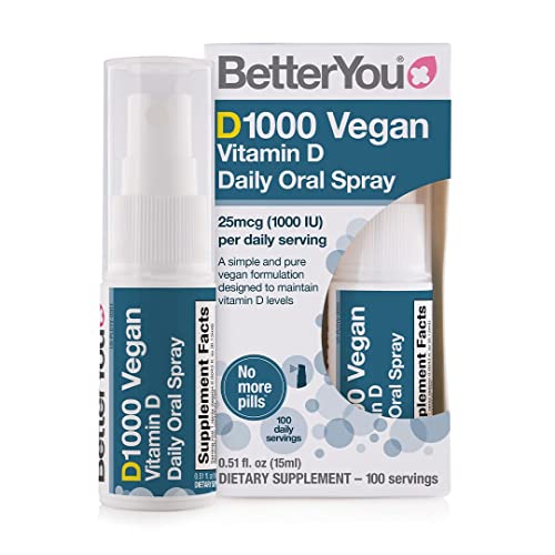 BetterYou Vitamin D 1000 IU Vegan Oral Spray - Liquid Vitamin Supplement - Vitamin Spray for Daily Vitamin D - Easy Alternative to Pills - 0.5 oz