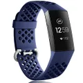 Wepro Bands Waterproof Replacement Compatible Fitbit Charge 3 for Women Men, Breathable Holes Watch Sport Strap Accessories for Fitbit Charge 3 SE Fitness Tracker, Large,Navy Blue
