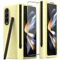 NINKI Compatible Yellow Samsung Galaxy Z Fold 4 Case with Pen & Screen Protector,Hinge Protection Case for Samsung Z Fold 4 Case with S Pen Holder,Samsung Z Fold 4 5g Case Galaxy Fold 4 5g Phone Case
