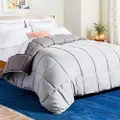 LINENSPA All-Season Reversible Down Alternative Quilted Comforter - Corner Duvet Tabs - Hypoallergenic - Plush Microfiber Fill - Box Stitched - Machine Washable - Stone/Charcoal - Twin