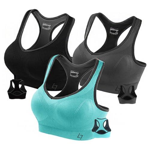 FITTIN Racerback Sports Bras For Women- Padded Seamless Sports Bra for Yoga Gym Workout Fitness 3 Packs S