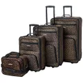 Rockland Jungle Softside Upright Luggage Set, Leopard, 4-Piece Set (14/19/24/28), Jungle Softside Upright Luggage Set