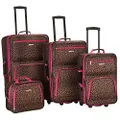 Rockland Jungle Softside Upright Luggage Set, Pink Leopard, 4-Piece Set (14/29/24/28), Jungle Softside Upright Luggage Set