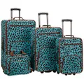 Rockland Jungle Softside Upright Luggage Set, Blue Leopard, 4-Piece Set (14/29/24/28), Jungle Softside Upright Luggage Set