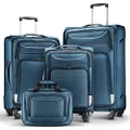 Coolife Luggage 4 Piece Set Suitcase Spinner Softshell lightweight, blue+sliver, 20 inch, 24 inch, 28 inch