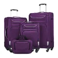 Coolife Luggage 3 Piece Set Suitcase Spinner Softshell lightweight, purple+sliver, 3 Piece Set