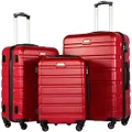 COOLIFE Luggage 3 Piece Set Suitcase Spinner Hardshell Lightweight TSA Lock (red3)
