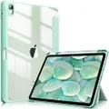 Fintie Hybrid Slim Case for iPad Air 5th Generation (2022) / iPad Air 4th Generation (2020) 10.9 Inch - [Built-in Pencil Holder] Shockproof Cover with Clear Transparent Back Shell, Green