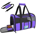 Refrze Pet Carrier Airline Approved, Cat Carriers for Medium Cats Small Cats, Soft Dog Carriers for Small Dogs Medium Dogs, TSA Approved Pet Carrier for Cats Dogs of 15 Lbs, Puppy Carrier,Purple