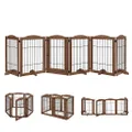 unipaws 132” Extra Wide Dog Gate and Pet Playpen, Free Standing Tall Dog Fence with Walk Through Door, Dog Barriers for Home, Use as Indoor Dogs Cats Pen, Rabbit Pen, Baby Gate, Walnut