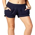 Premium Ultra Soft Harem High Waisted Shorts for Women with Pockets - Solid Navy Blue - Small - Medium