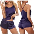 Ekouaer Sleepwear Womens Sexy Lingerie Satin Pajamas Cami Shorts Set Nightwear Purple