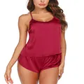 Ekouaer Sleepwear Womens Sexy Pajamas Set Silk Lingerie 2 Piece Satin Cami Shorts Set PJS Wife Gift Wine Red