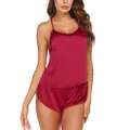 Ekouaer Sleepwear Womens Sexy Pajamas Set Silk Lingerie 2 Piece Satin Cami Shorts Set PJS Wife Gift Wine Red