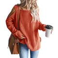MaQiYa Womens Cold Shoulder Oversized Pullover Sweaters Batwing Sleeve Chunky Knitted Jumper Winter Casual Tunic Tops (Orange,X-Large)