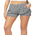 Premium Ultra Soft Harem High Waisted Shorts for Women with Pockets - Houndstooth Herringbone Black and White - Hound to Happen - Large-X-Large - NS01-R-219-LX