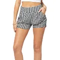 Premium Ultra Soft Harem High Waisted Shorts for Women with Pockets - Houndstooth Herringbone Black and White - Hound to Happen - Large-X-Large - NS01-R-219-LX