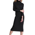 Rocorose Women's Turtleneck Ribbed Elbow Long Sleeve Knit Sweater Dress Black S
