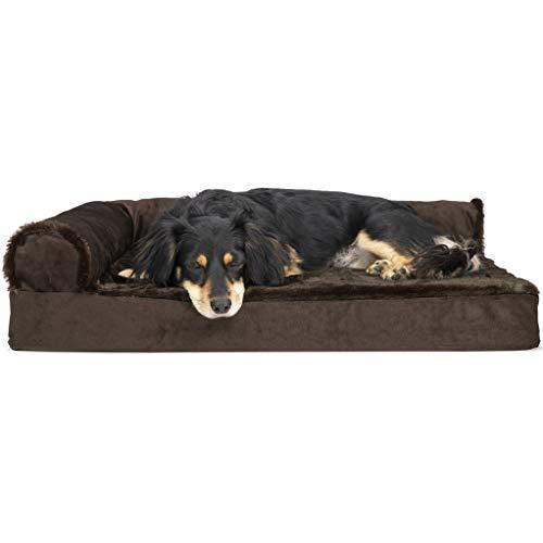 Furhaven Orthopedic Dog Bed for Medium/Small Dogs w/Removable Bolsters & Washable Cover, For Dogs Up to 35 lbs - Plush & Velvet L Shaped Chaise - Sable Brown, Medium