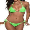 Women Two Piece Swimsuit Sexy Swimwear Halter String Triangle Bikini Sets Green XL