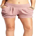Premium Ultra Soft Harem High Waisted Shorts for Women with Pockets - Solid Mauve Pink - Small - Medium