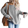 MaQiYa Womens Cold Shoulder Oversized Pullover Sweaters Batwing Sleeve Chunky Knitted Jumper Winter Casual Tunic Tops (Grey,Small)