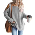 MaQiYa Womens Cold Shoulder Oversized Pullover Sweaters Batwing Sleeve Chunky Knitted Jumper Winter Casual Tunic Tops (Grey,Small)
