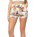 Premium Ultra Soft Harem High Waisted Shorts for Women with Pockets - Floral Print - Garden Party - Large-X-Large - NS01-F722-LX