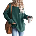 MaQiYa Womens Cold Shoulder Oversized Sweaters Batwing Long Sleeve Chunky Knitted Winter Tunic Tops (Green, Small)