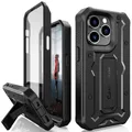CaseBorne V Compatible with iPhone 14 Pro Case - Military Grade Full-Body Rugged with Kickstand and Built-in Screen Protector - Black