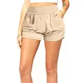Premium Ultra Soft Harem High Waisted Shorts for Women with Pockets - Solid Beige Khaki - Small - Medium
