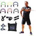 Bodylastics Resistance Band Set, 6 Resistance Bands for Working Out, Exercise Bands with Handles & Gym Ankle Straps, Stackable Workout Bands, Up to 142 lbs, Patented Clips & Snap Reduction Tech